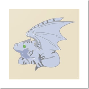 Cute Grey Cat Dragon Posters and Art